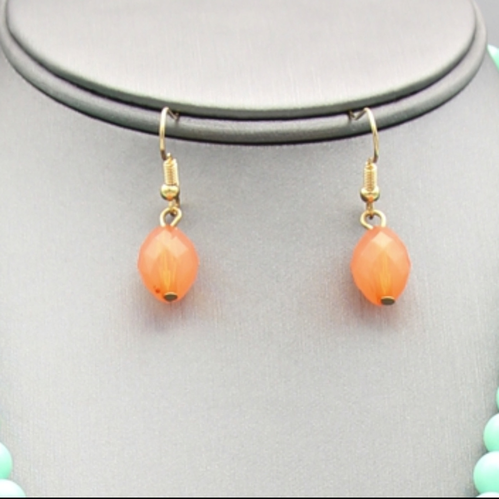 Layered Mint And Orange Bead Necklace Earring - Picture 4 of 4